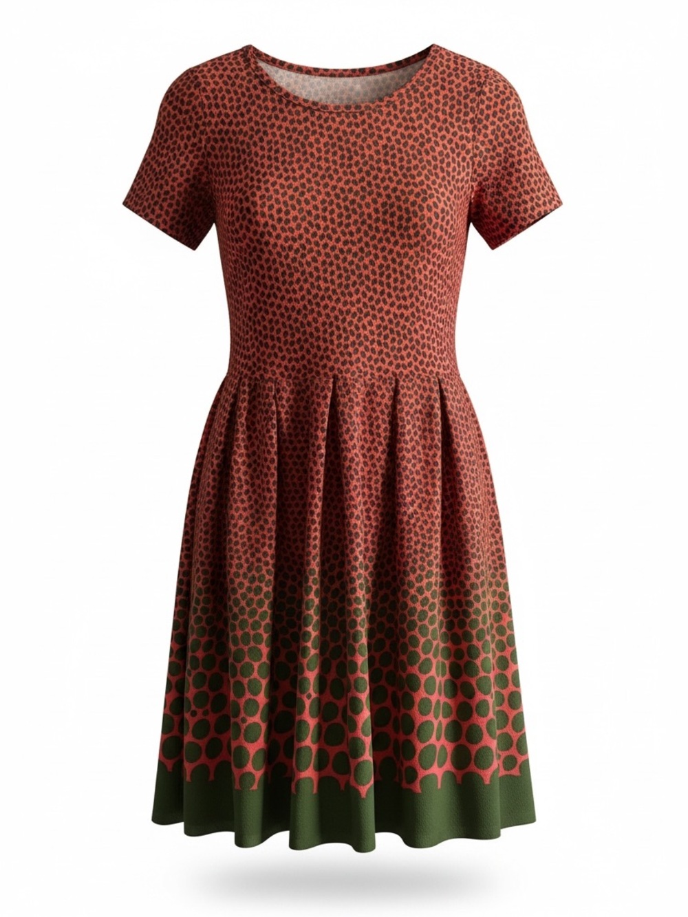 LuLaRoe Coral and Green Short Sleeve Fit-and-Flare Amelia Dress